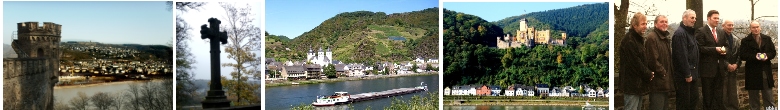 Mosel-Camino v.l. Blick vonSchloss Stolzenfels auf Lahnstein (Lahn-Camino), Karden, Koblenz-Stolzenfels, Erst�bergabe der Jakobsmuschel f�r Beschilderung Mosel-Camino